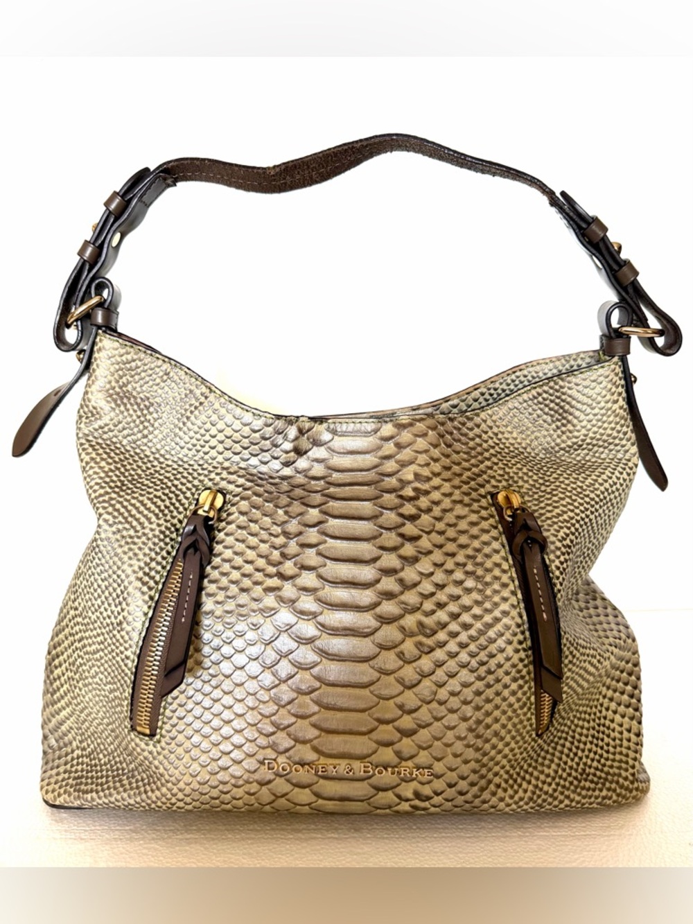 Dooney & Bourke Caldwell Cooper Snakeskin Embossed Leather Hobo Bag